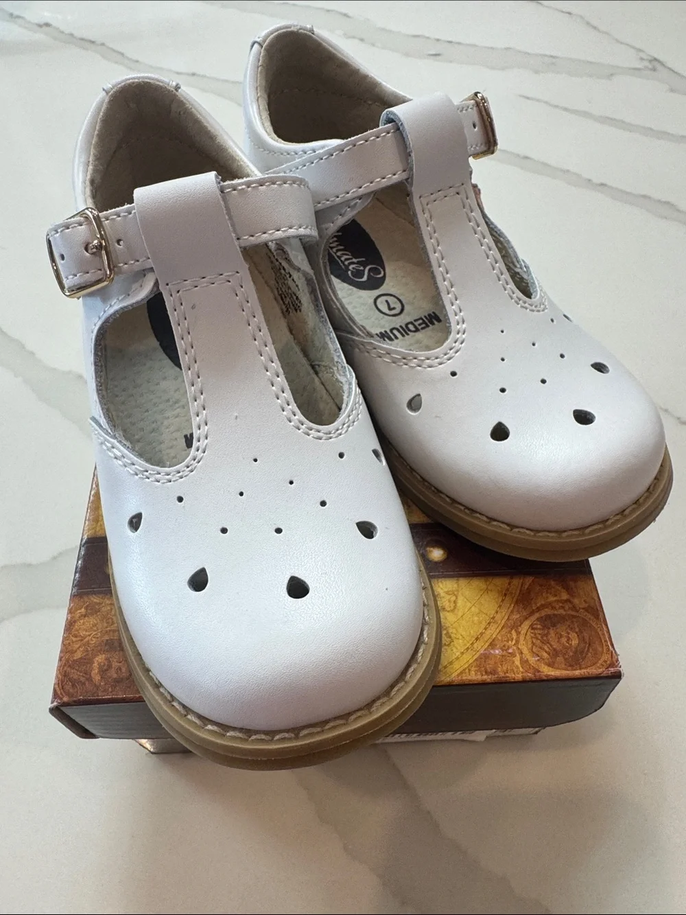 FootMates Harper T-strap White Girls Dress Shoes with Buckle